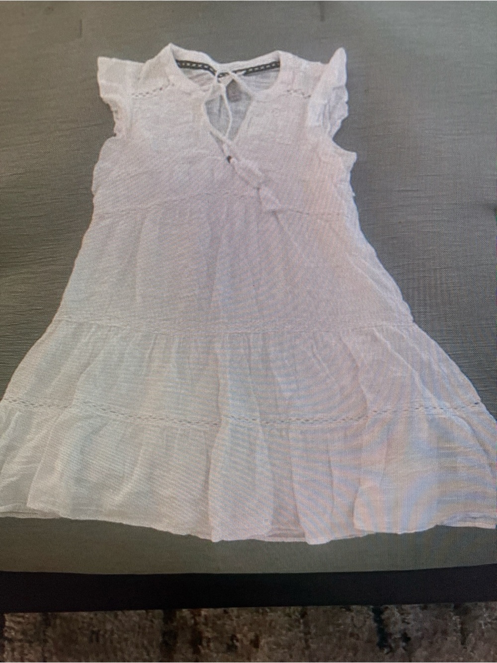 Girls' Cream Ruffle Sleeve Tiered Dress with Tie Neck